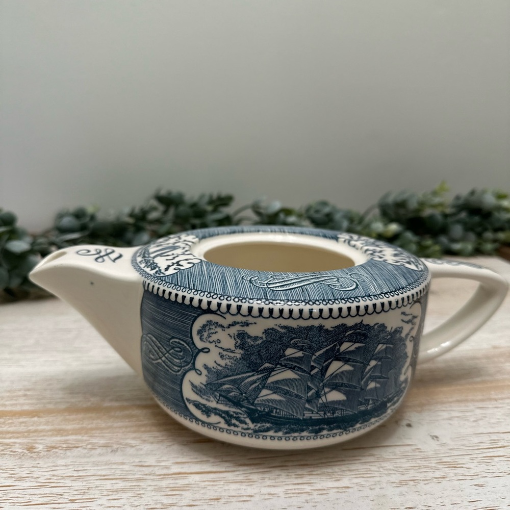 Nautical Blue and White Ceramic Teapot